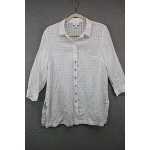 J. Jill 3/4 Roll-Tabbed Sleeves Button-Up Blouse-Semi Sheer-Medium-Lagenlook